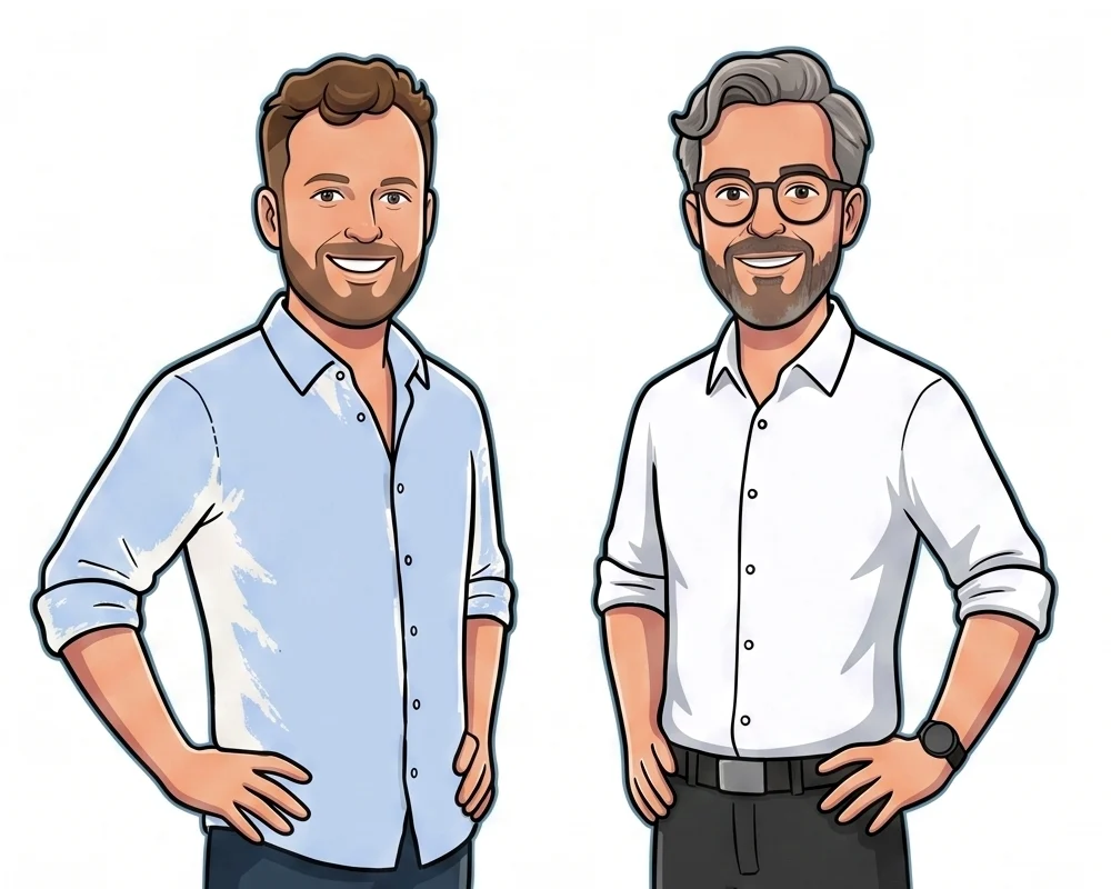 Illustration der Hosts Julien Figur und Stephan Dümpelfeld
